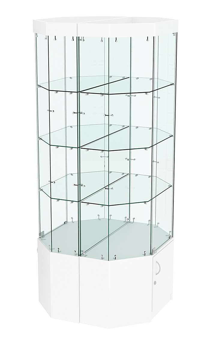 Стеклянная высокая островная витрина с подсветкой серии Истра №801-О Белый