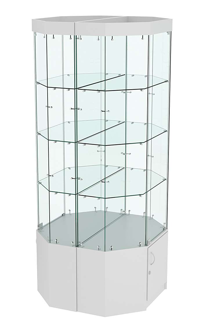 Стеклянная высокая островная витрина с подсветкой серии Истра №801-О Серый