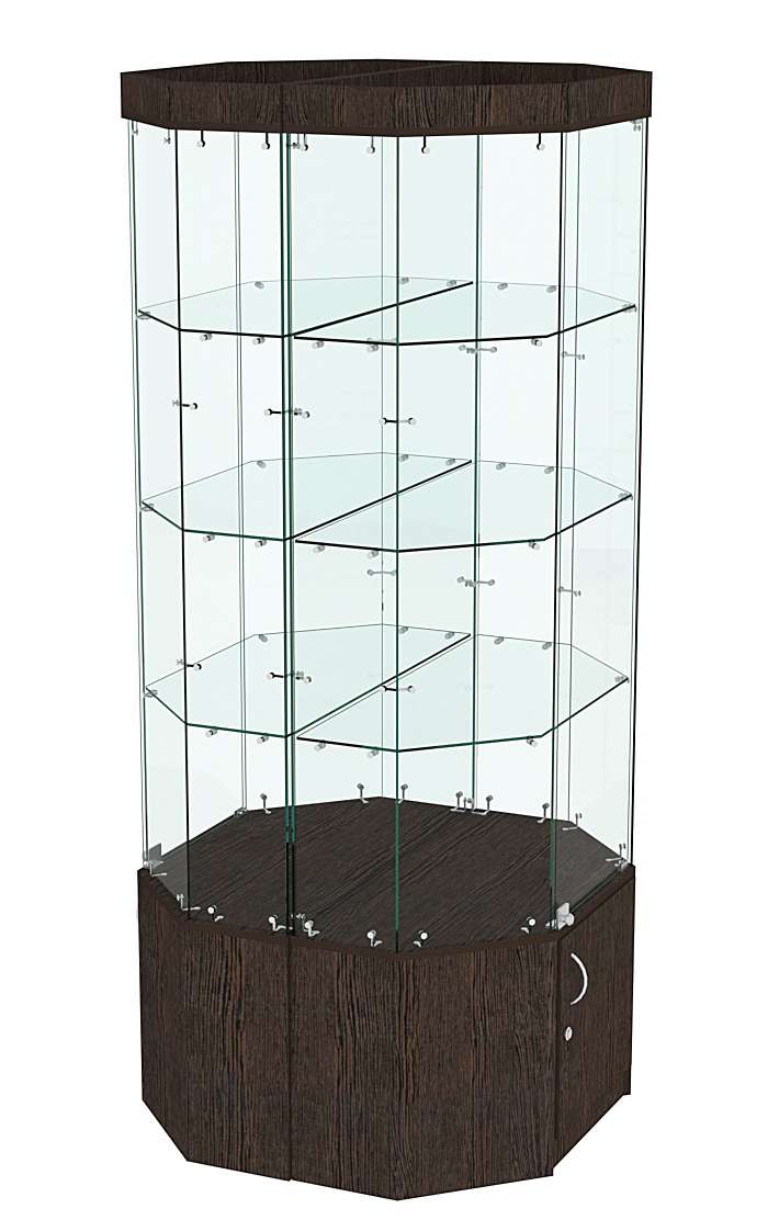 Стеклянная высокая островная витрина с подсветкой серии Истра №801-О Дуб Венге