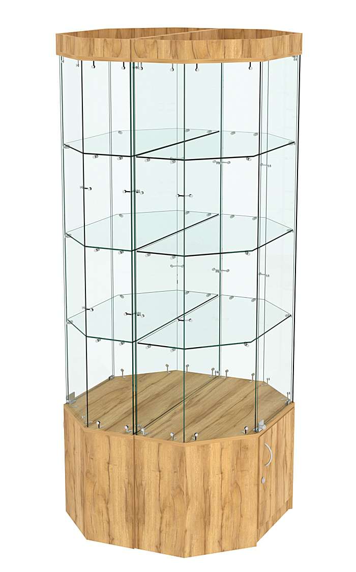 Стеклянная высокая островная витрина с подсветкой серии Истра №801-О Дуб Золотистый