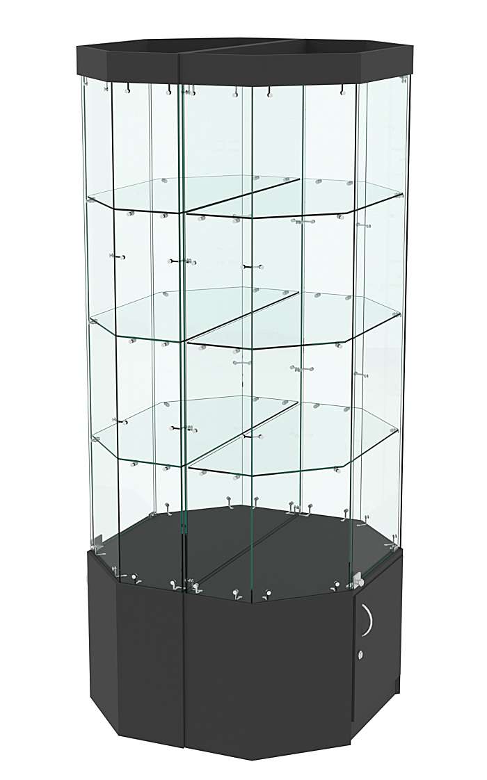 Стеклянная высокая островная витрина с подсветкой серии Истра №801-О Черный