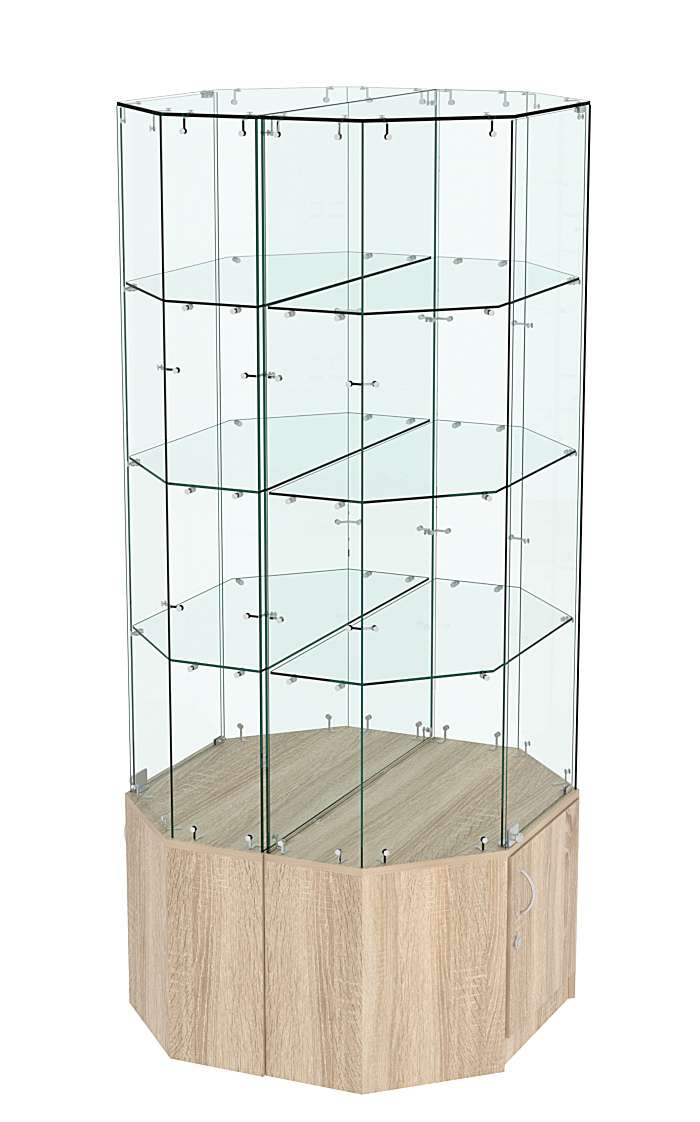 Стеклянная высокая островная витрина с прозрачным верхом серии Истра №805-О Дуб сонома
