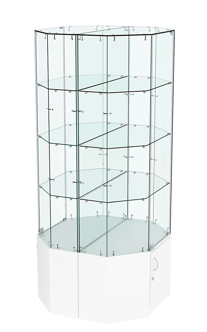 Стеклянная высокая островная витрина с прозрачным верхом серии Истра №805-О Белый