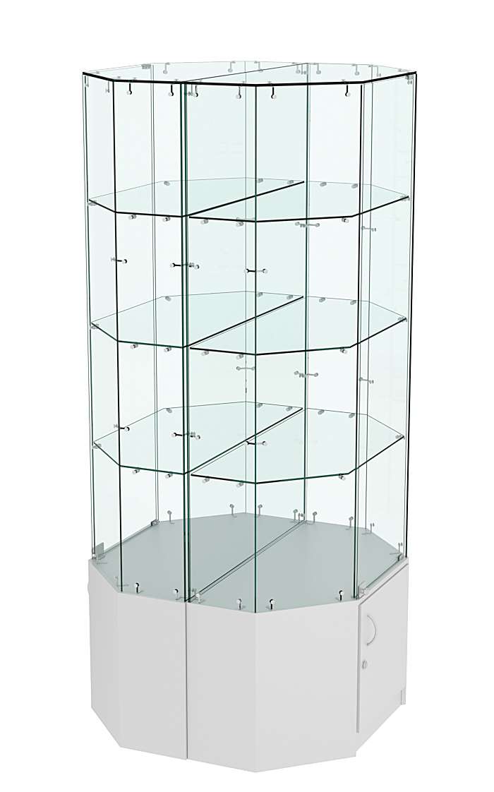 Стеклянная высокая островная витрина с прозрачным верхом серии Истра №805-О Серый