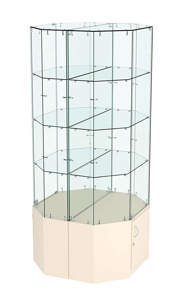 Стеклянная высокая островная витрина с прозрачным верхом серии Истра №805-О Крем Вайс