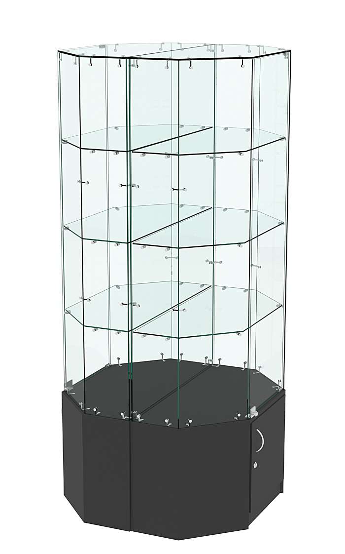 Стеклянная высокая островная витрина с прозрачным верхом серии Истра №805-О Черный