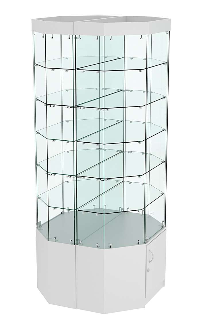 Стеклянная островная витрина с пятью полками и подсветкой серии Истра №821-О Серый