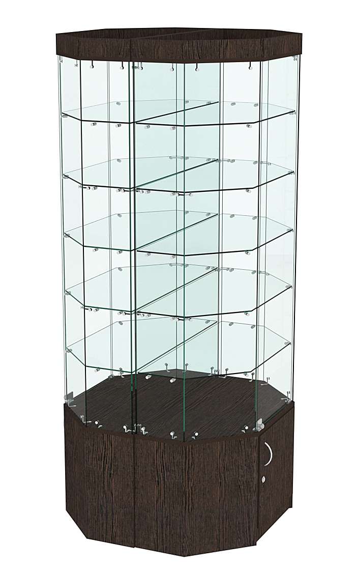 Стеклянная островная витрина с пятью полками и подсветкой серии Истра №821-О Дуб Венге