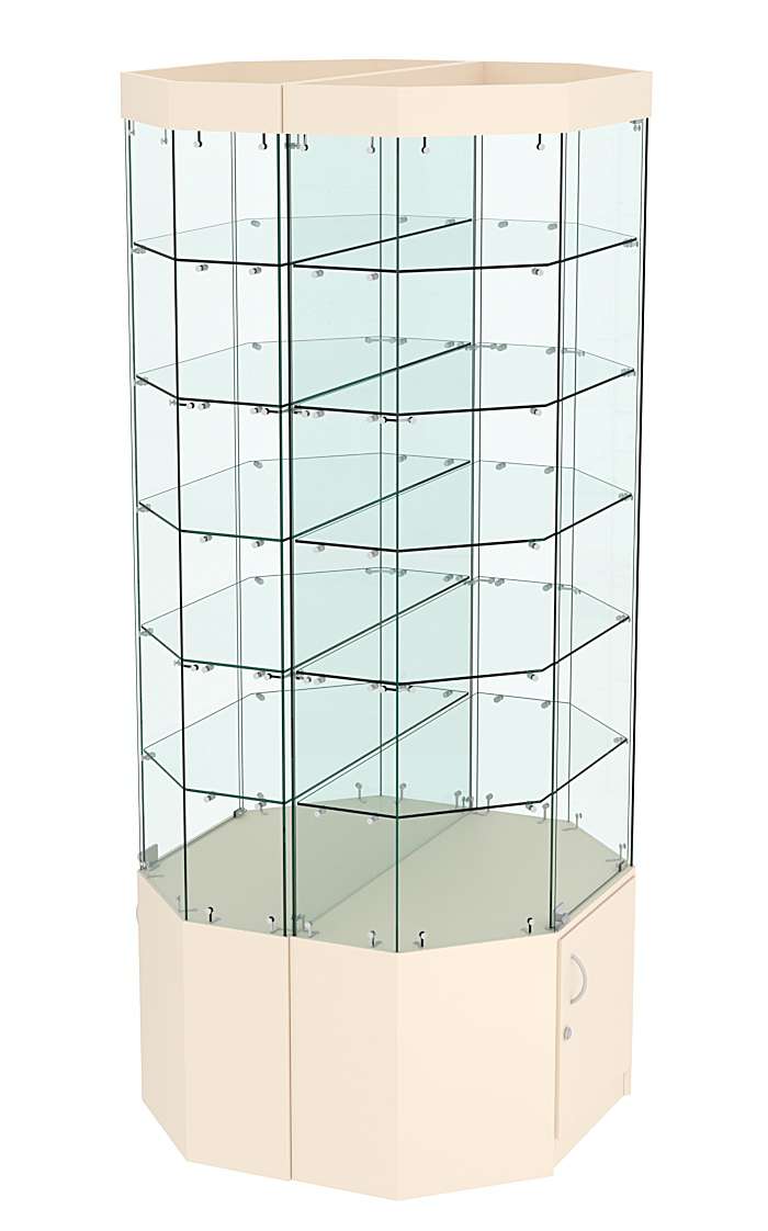 Стеклянная островная витрина с пятью полками и подсветкой серии Истра №821-О Крем Вайс