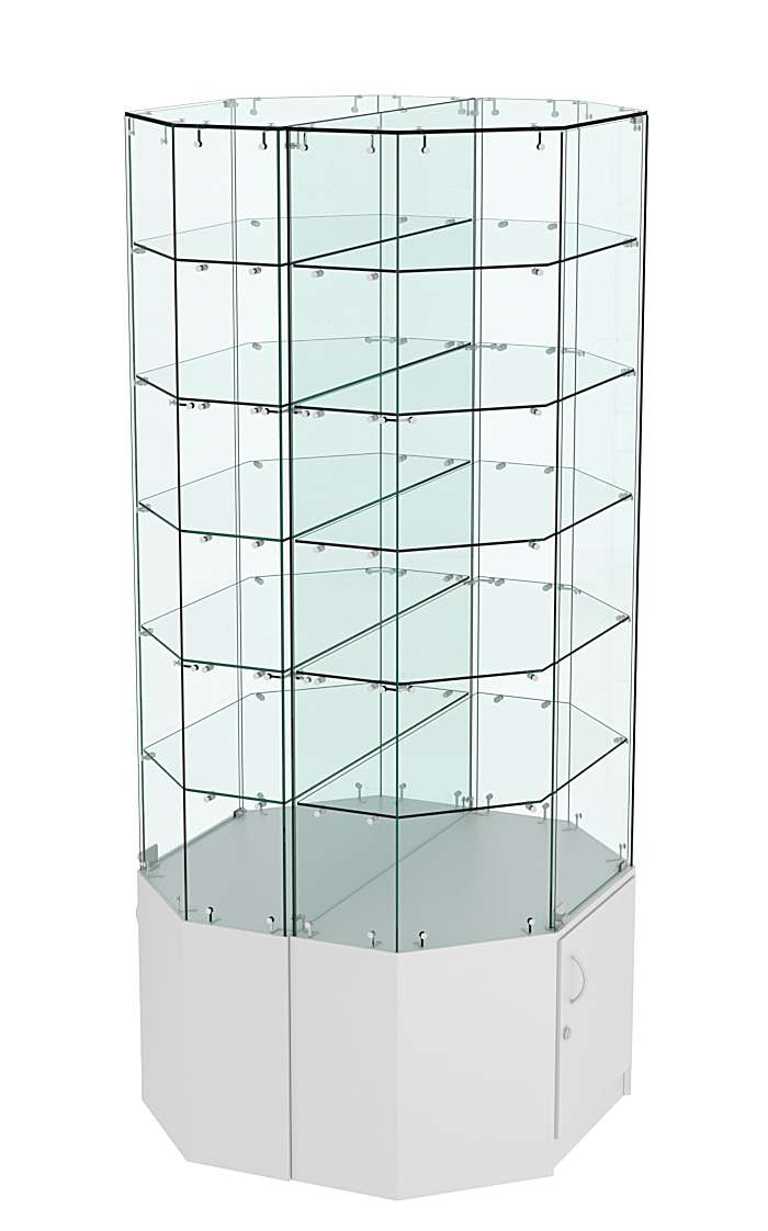 Стеклянная островная витрина с прозрачным верхом и пятью полками серии Истра №825-О Серый