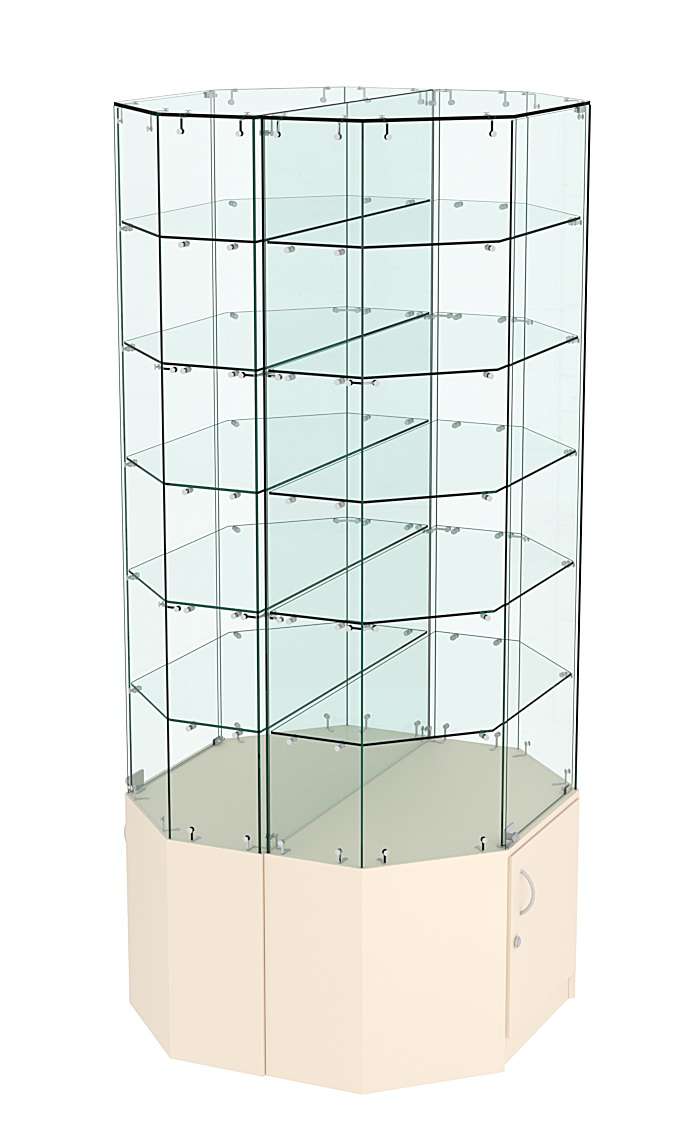 Стеклянная островная витрина с прозрачным верхом и пятью полками серии Истра №825-О Крем Вайс