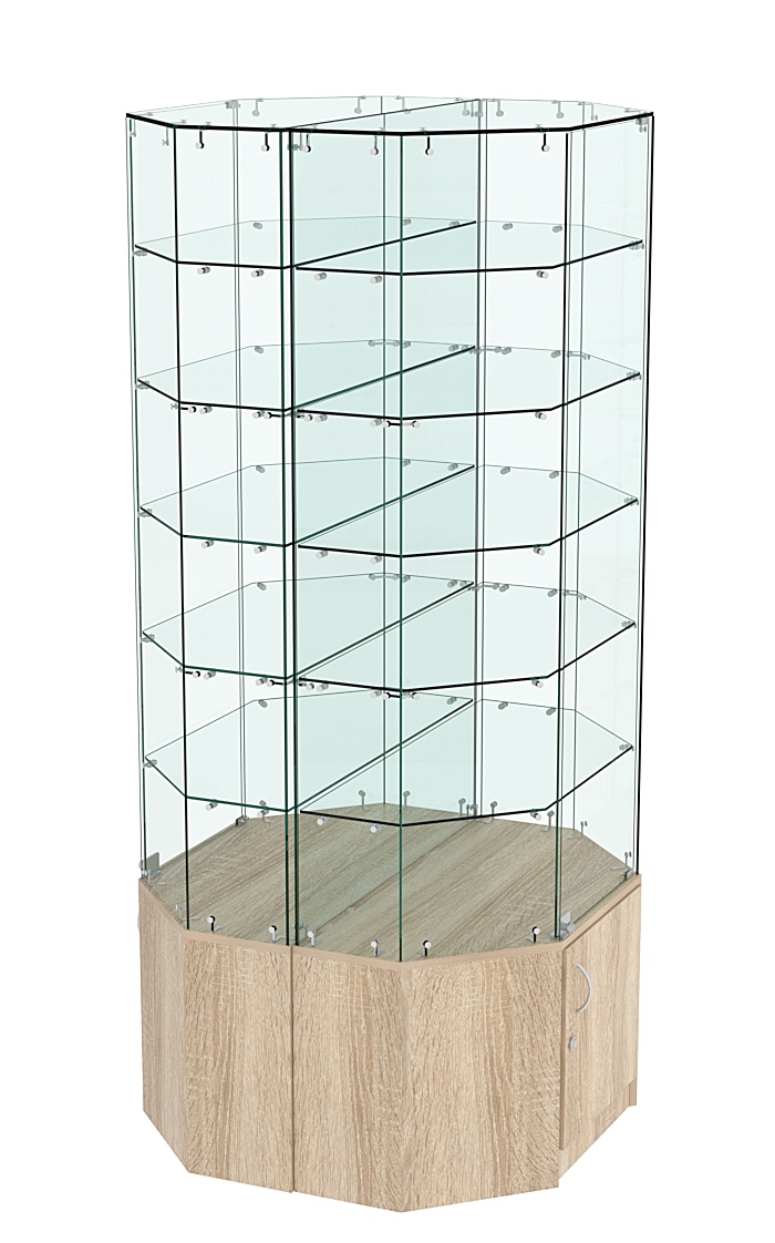 Стеклянная островная витрина с прозрачным верхом и пятью полками серии Истра №825-О Дуб сонома