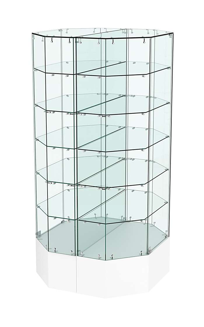 Стеклянная островная витрина с пятью полками на подиуме серии Истра №829-О Белый