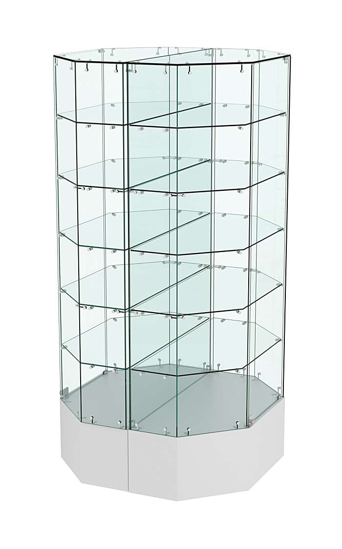 Стеклянная островная витрина с пятью полками на подиуме серии Истра №829-О Серый