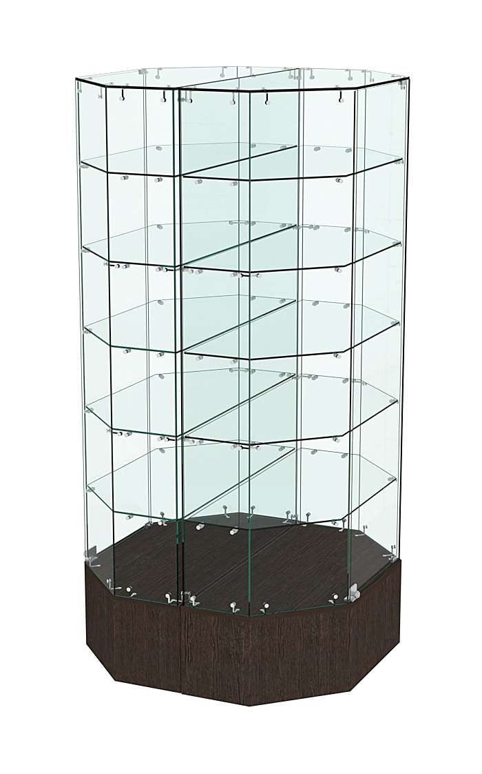 Стеклянная островная витрина с пятью полками на подиуме серии Истра №829-О Дуб Венге