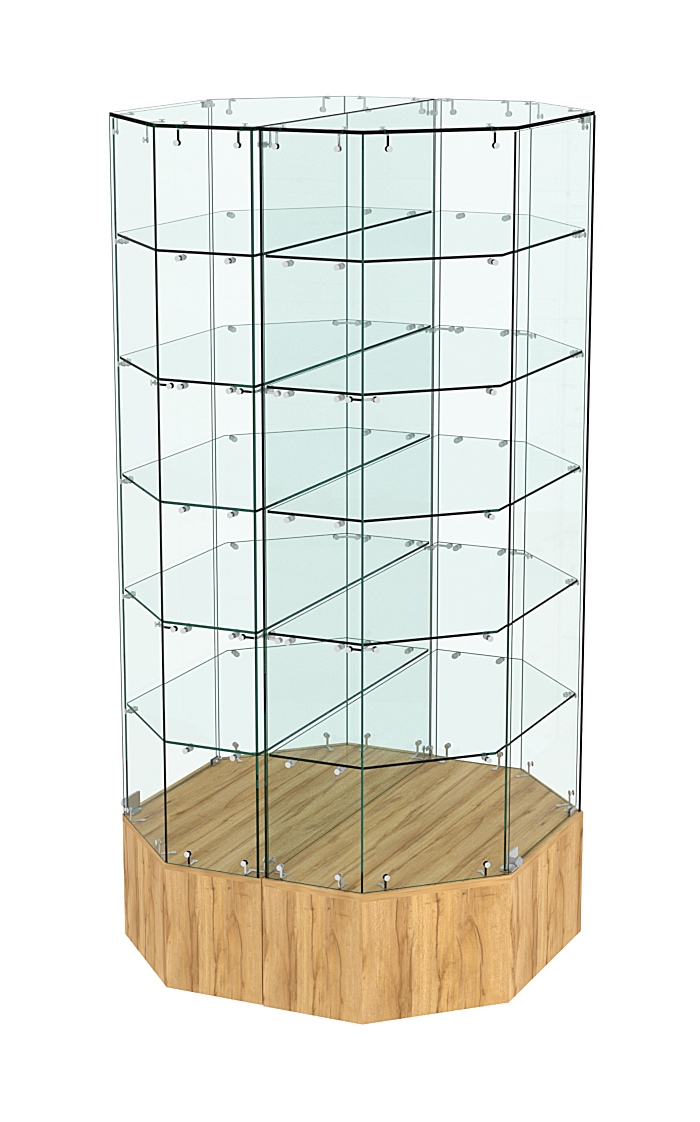 Стеклянная островная витрина с пятью полками на подиуме серии Истра №829-О Дуб Золотистый