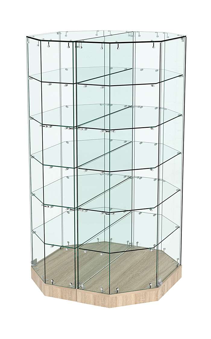 Стеклянная островная низкая с пятью полками витрина Хит Продаж №855-О Дуб сонома