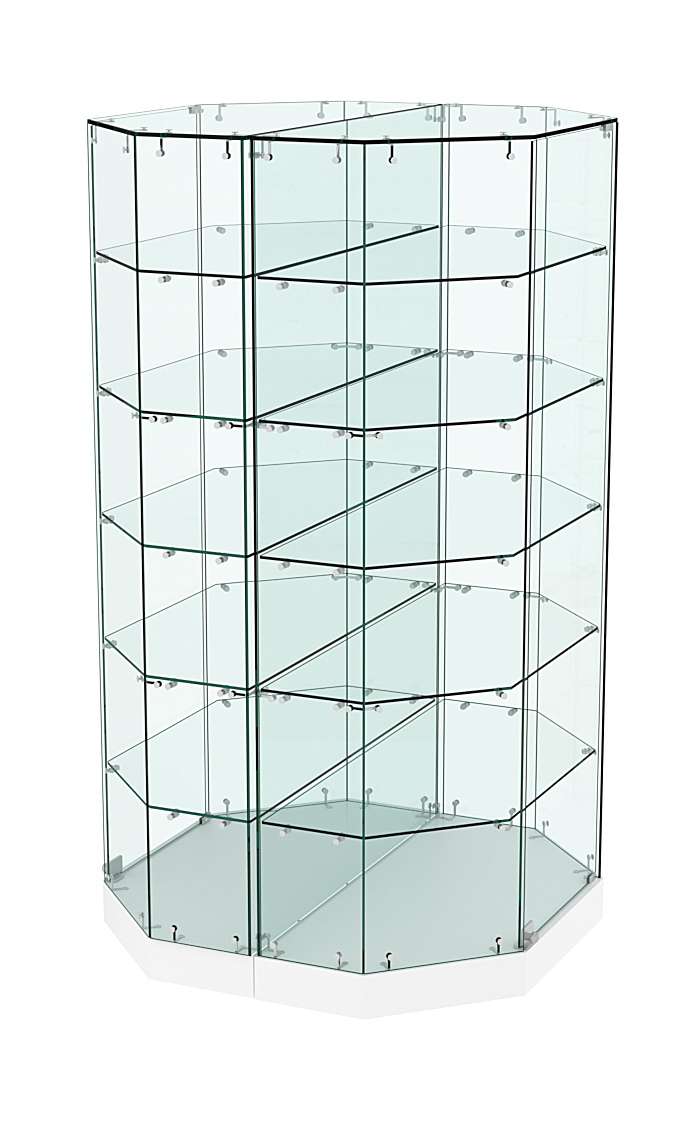 Стеклянная островная низкая с пятью полками витрина Хит Продаж №855-О Белый