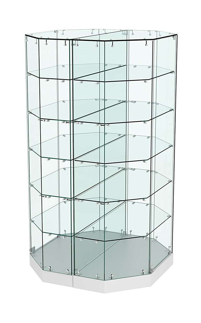 Стеклянная островная низкая с пятью полками витрина Хит Продаж №855-О Серый