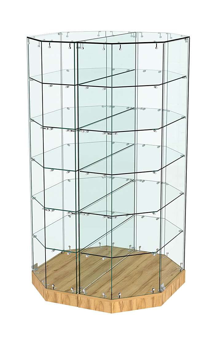 Стеклянная островная низкая с пятью полками витрина Хит Продаж №855-О Дуб Золотистый