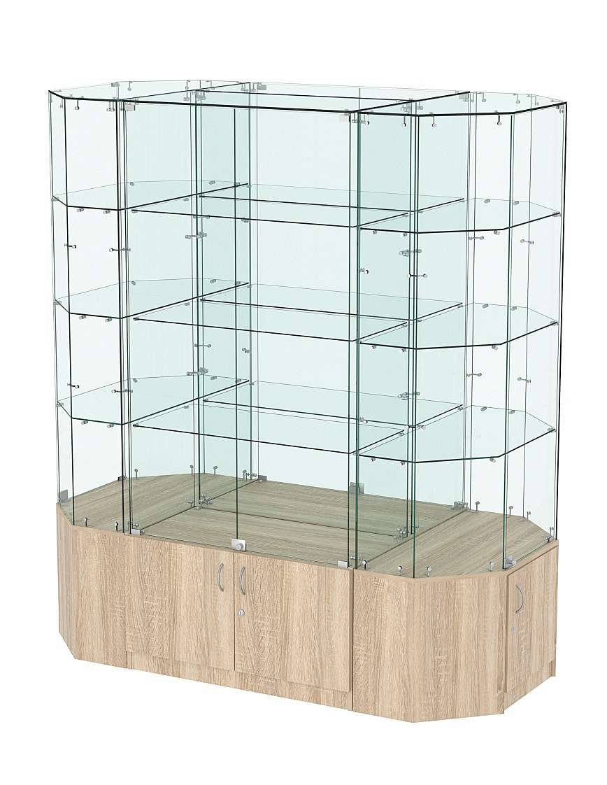 Стеклянная островная большая витрина с прозрачным верхом серии Истра №805-О-900 Дуб сонома