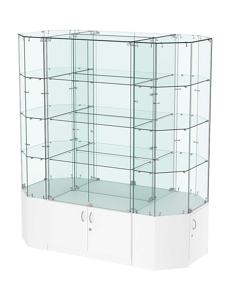 Стеклянная островная большая витрина с прозрачным верхом серии Истра №805-О-900 Белый