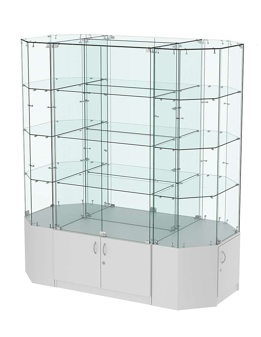 Стеклянная островная большая витрина с прозрачным верхом серии Истра №805-О-900 Серый