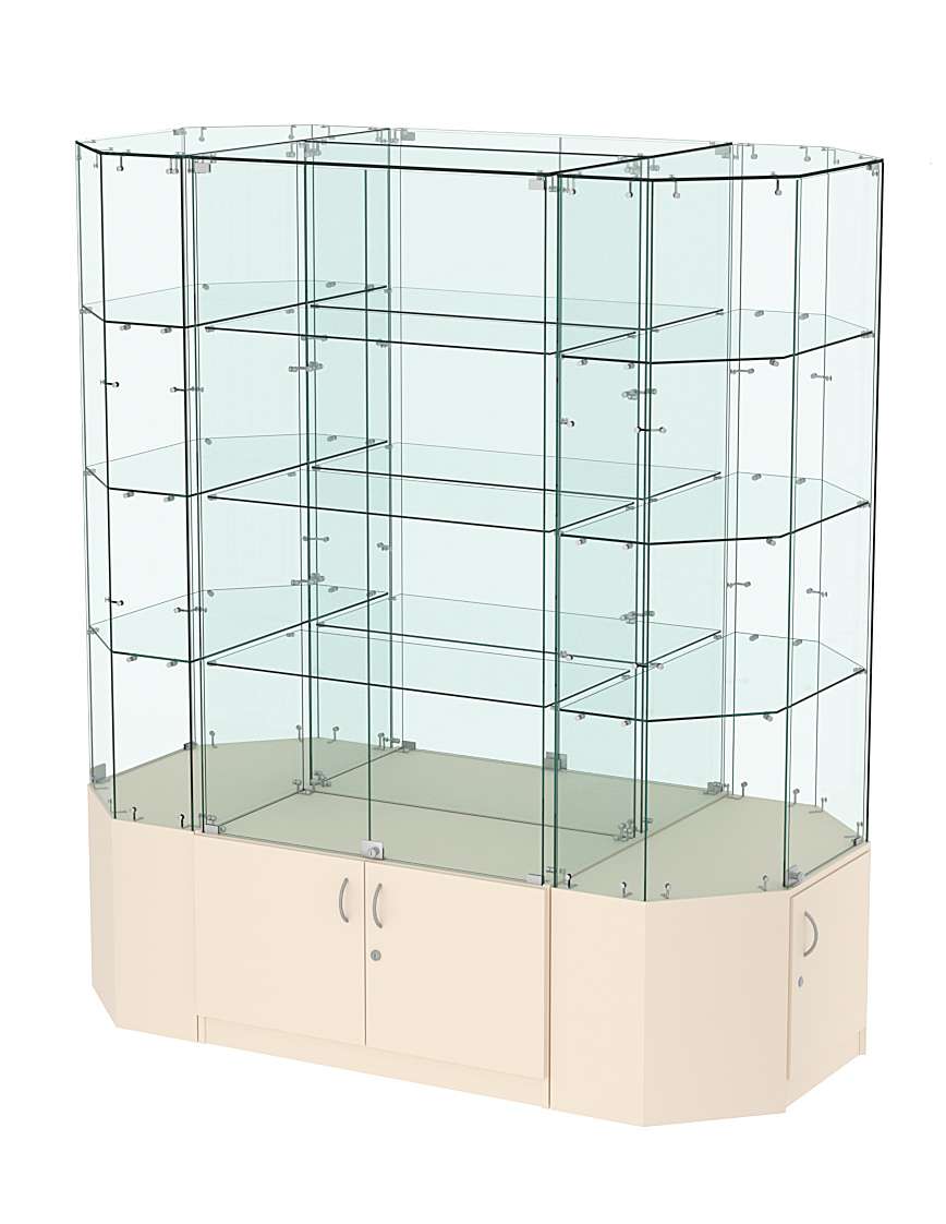 Стеклянная островная большая витрина с прозрачным верхом серии Истра №805-О-900 Крем Вайс