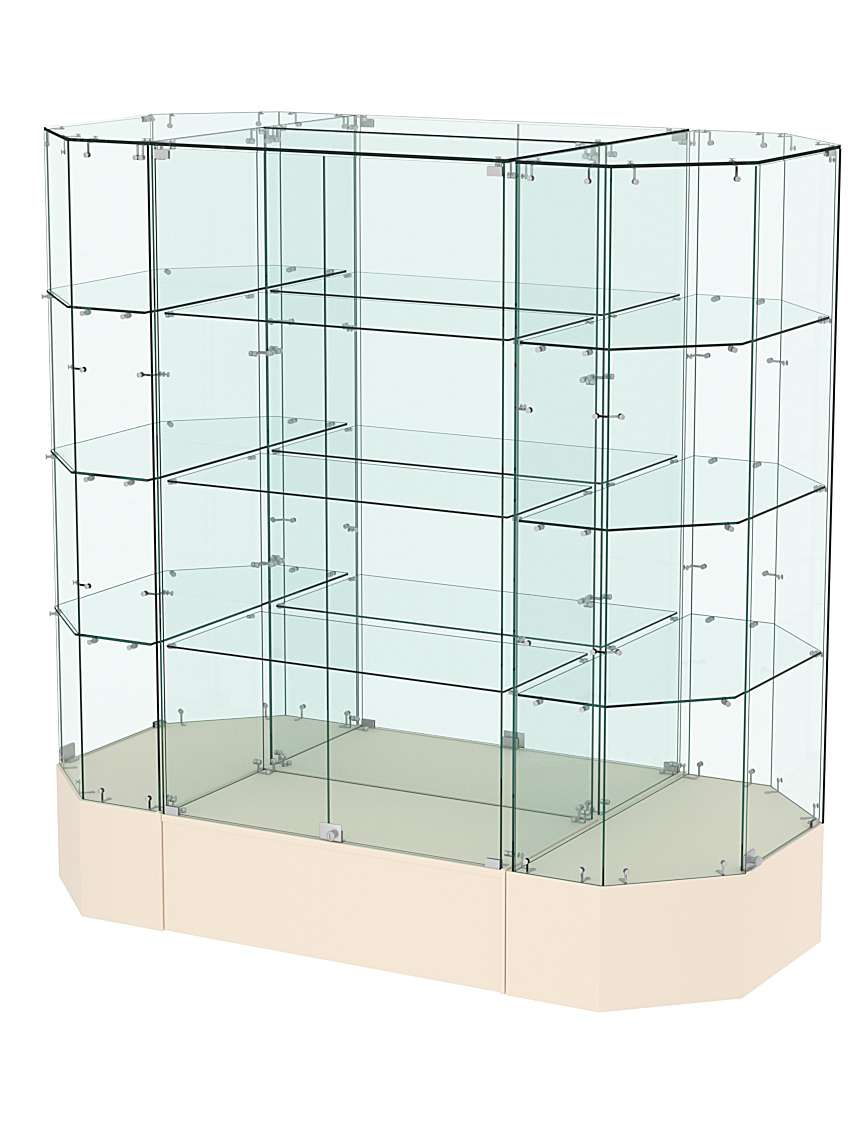 Стеклянная островная большая на подиуме витрина серии Истра №809-О-900 Крем Вайс
