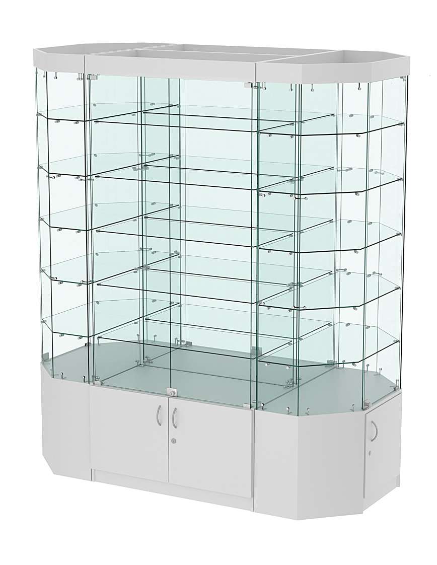 Стеклянная островная большая с пятью полками витрина серии Истра №821-О-900 Серый