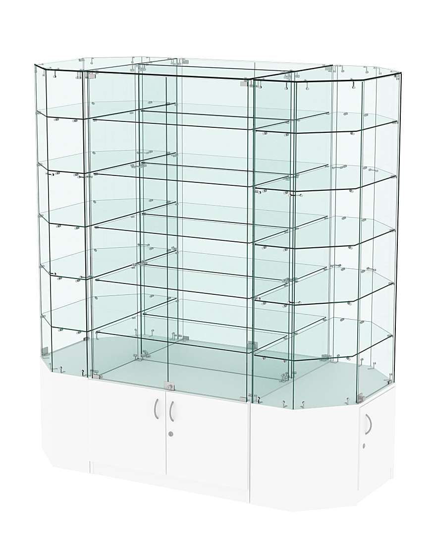 Стеклянная островная большая с накопителями витрина серии Истра №825-О-900 Белый