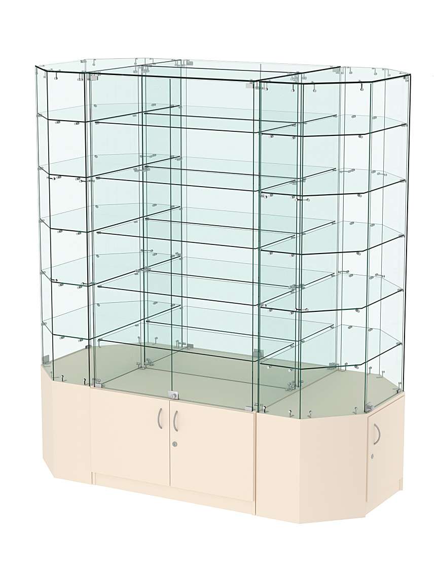 Стеклянная островная большая с накопителями витрина серии Истра №825-О-900 Крем Вайс