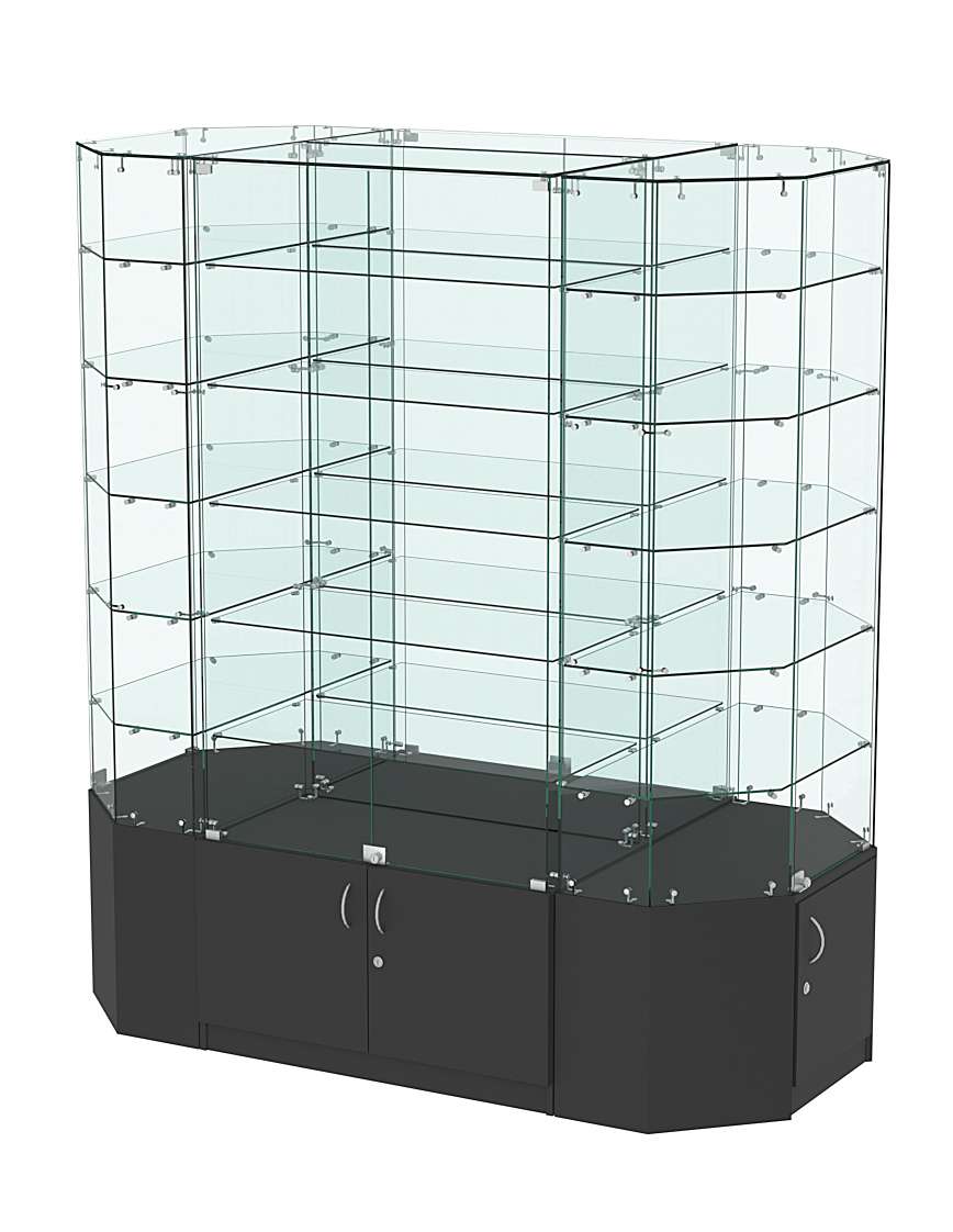 Стеклянная островная большая с накопителями витрина серии Истра №825-О-900 Черный