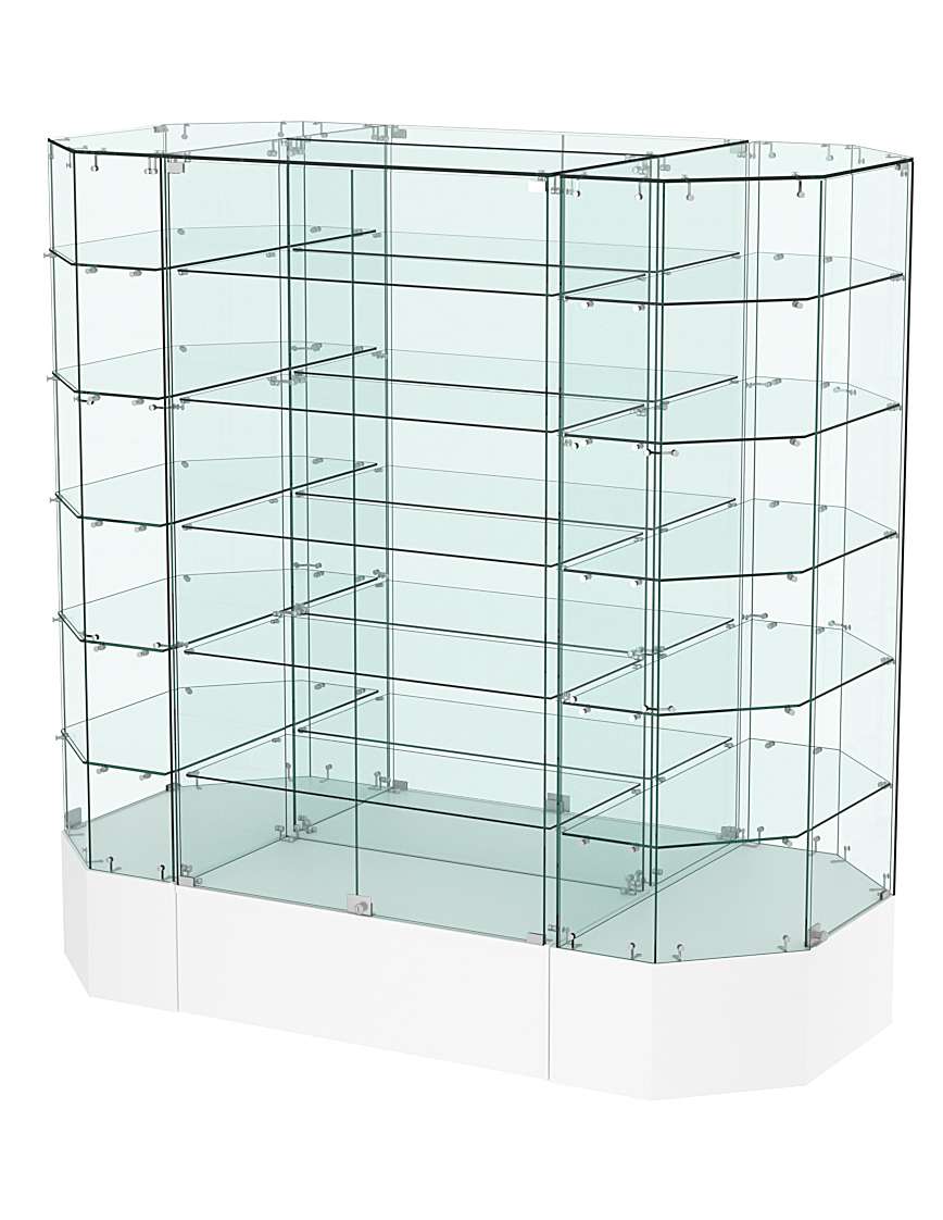 Стеклянная островная большая витрина обзорная серии Истра №829-О-900 Белый