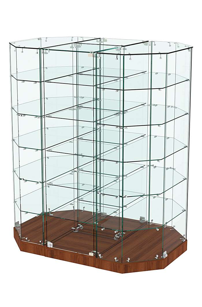 Стеклянная островная низкая с прозрачным верхом витрина Хит Продаж №855-О-450 Орех