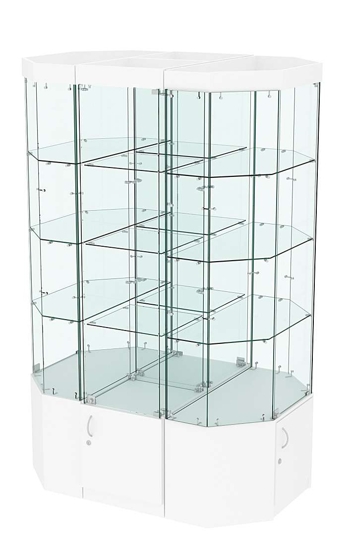 Стеклянная островная широкая с подсветкой витрина серии Истра №801-О-450 Белый