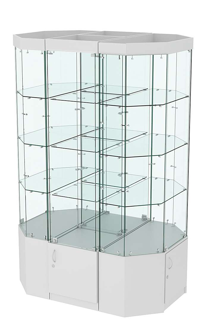 Стеклянная островная широкая с подсветкой витрина серии Истра №801-О-450 Серый