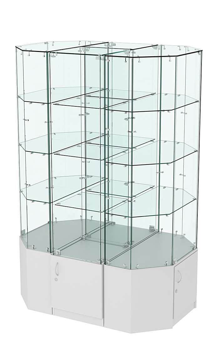 Стеклянная островная широкая с прозрачным верхом витрина серии Истра №805-О-450 Серый