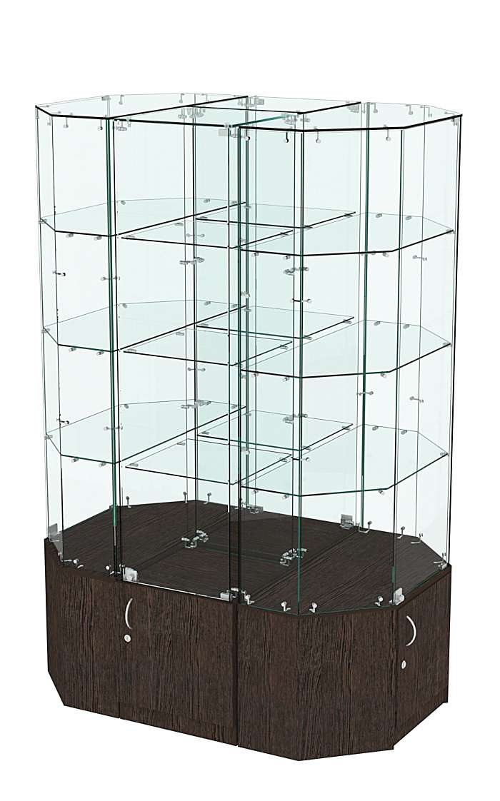 Стеклянная островная широкая с прозрачным верхом витрина серии Истра №805-О-450 Дуб Венге