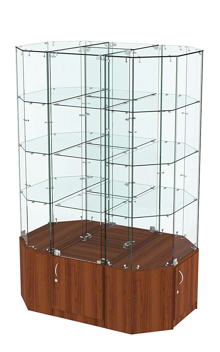 Стеклянная островная широкая с прозрачным верхом витрина серии Истра №805-О-450 Орех