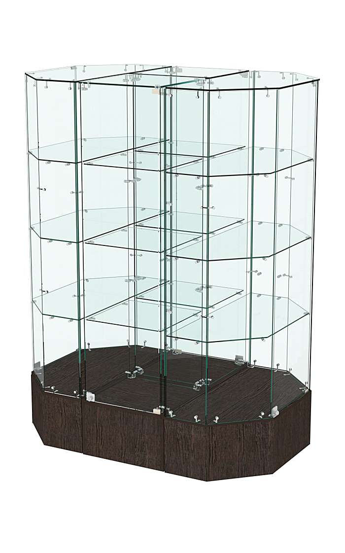Стеклянная островная низкая прозрачная витрина серии Истра №809-О-450 Дуб Венге