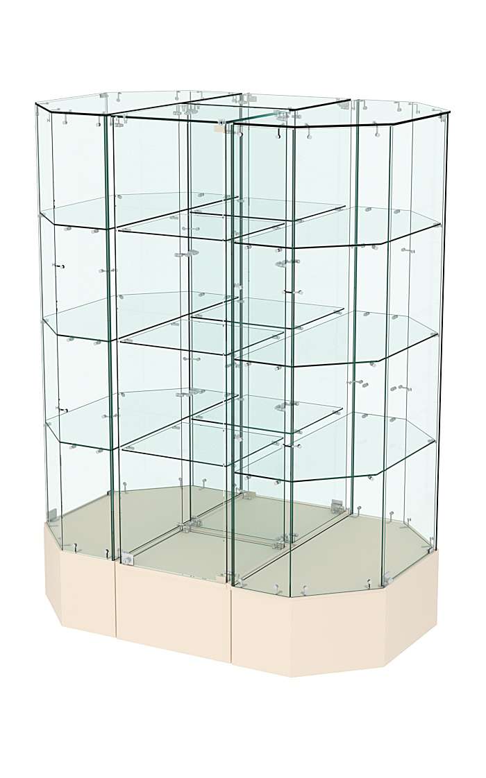 Стеклянная островная низкая прозрачная витрина серии Истра №809-О-450 Крем Вайс