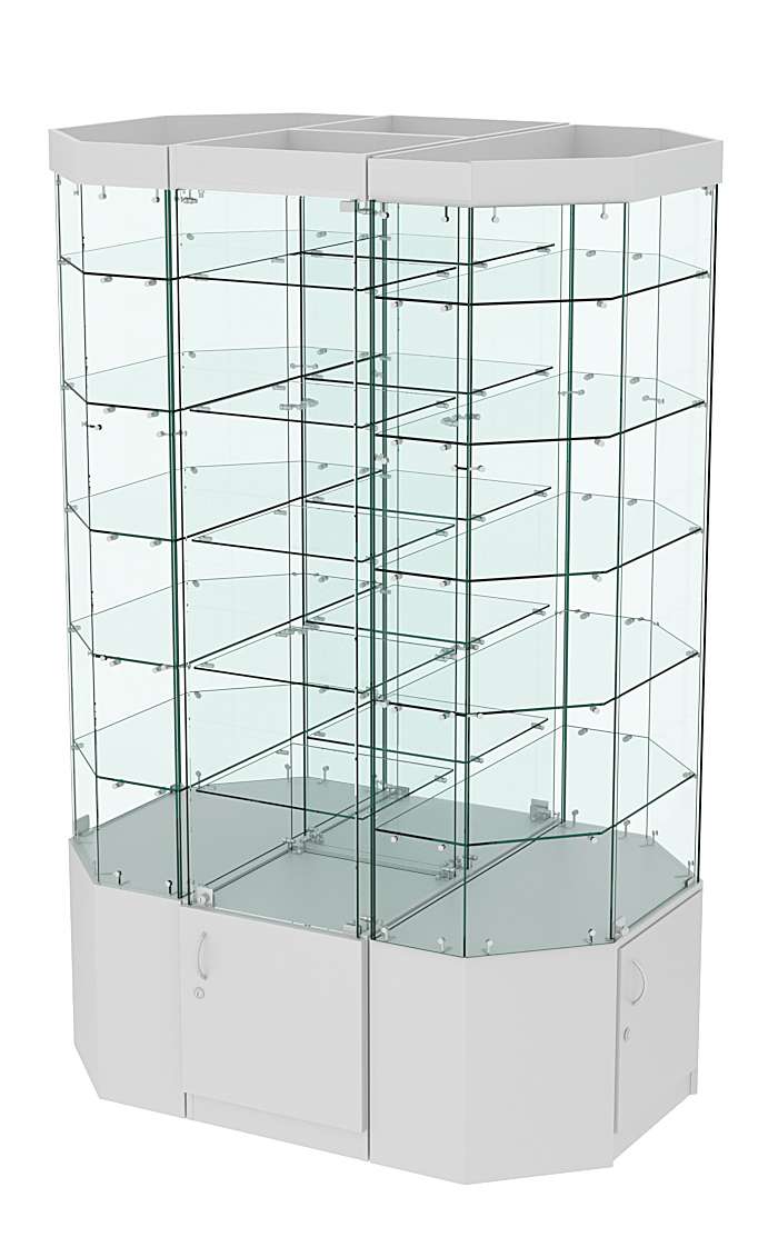 Стеклянная островная широкая с пятью полками витрина серии Истра №821-О-450 Серый