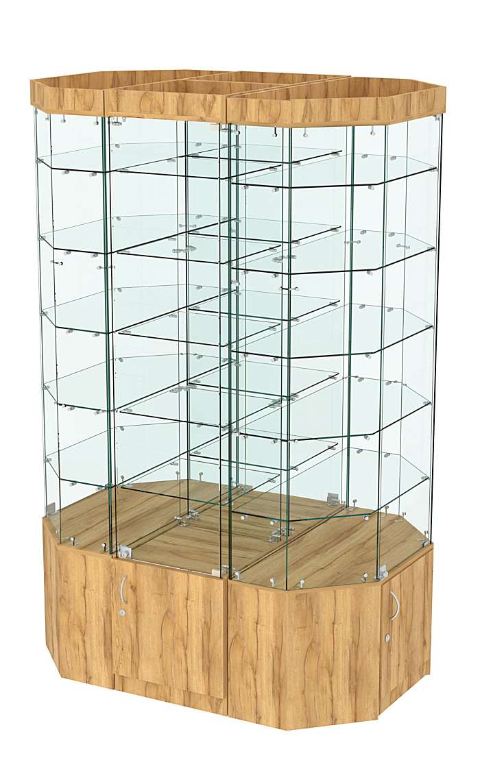 Стеклянная островная широкая с пятью полками витрина серии Истра №821-О-450 Дуб Золотистый