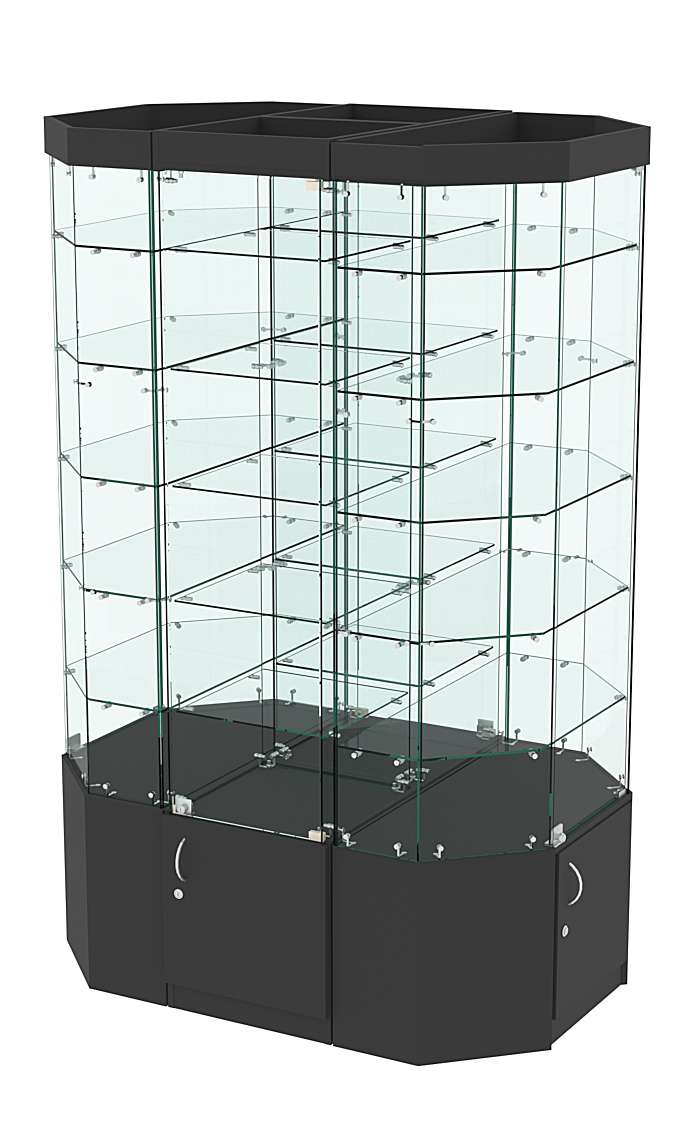 Стеклянная островная широкая с пятью полками витрина серии Истра №821-О-450 Черный