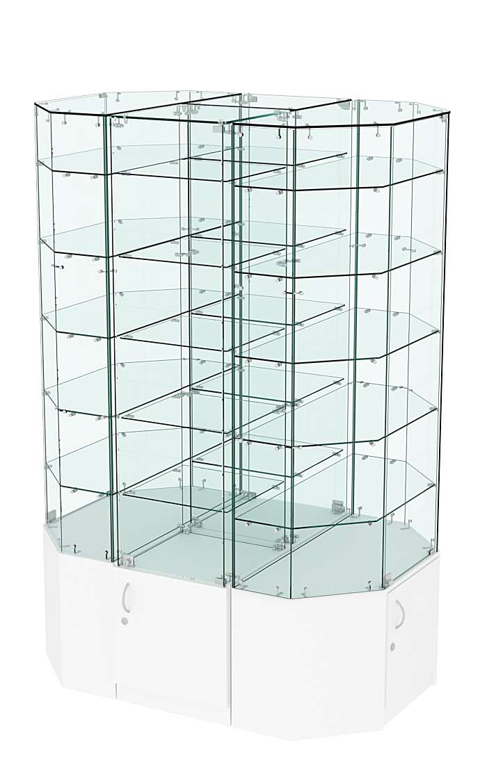 Стеклянная островная широкая со стеклянным верхом витрина серии Истра №825-О-450 Белый