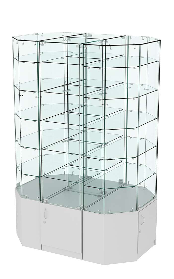 Стеклянная островная широкая со стеклянным верхом витрина серии Истра №825-О-450 Серый