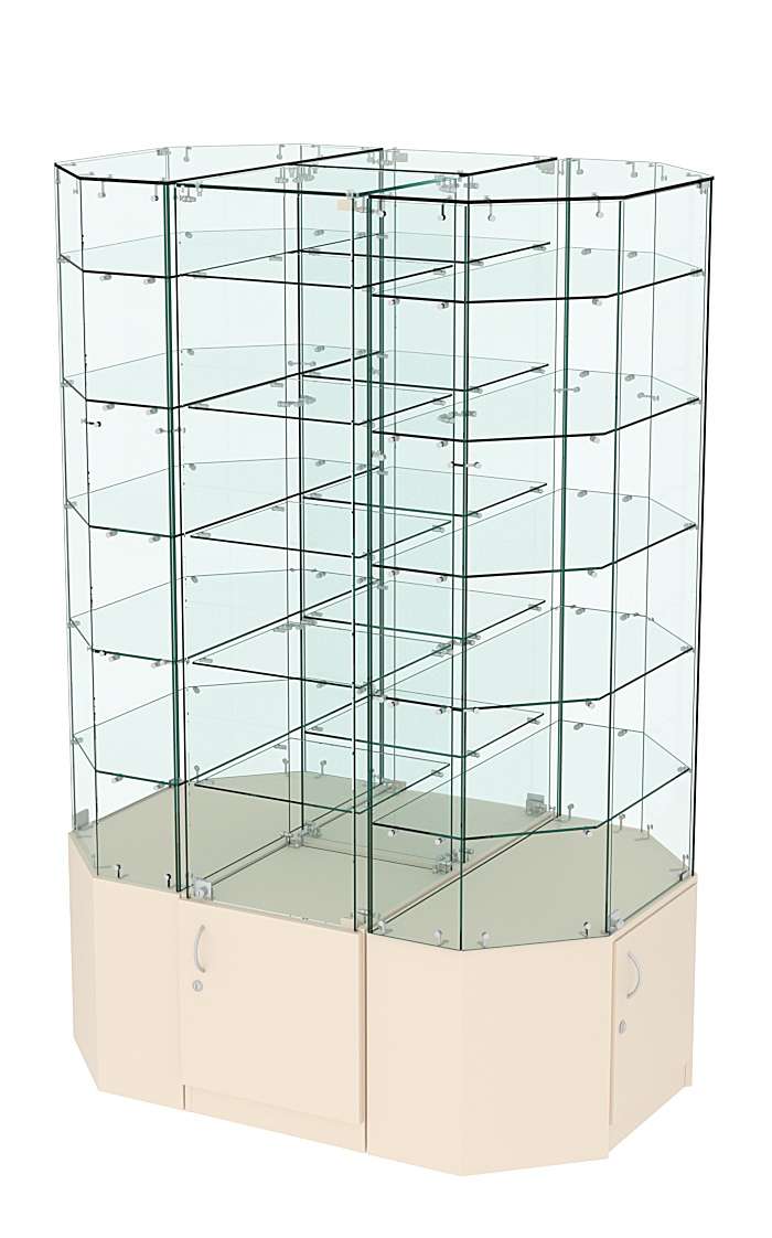 Стеклянная островная широкая со стеклянным верхом витрина серии Истра №825-О-450 Крем Вайс