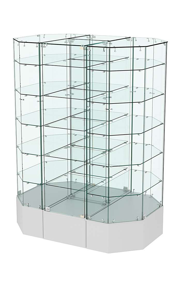 Стеклянная островная широкая на подиуме витрина серии Истра №829-О-450 Серый
