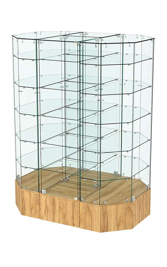 Стеклянная островная широкая на подиуме витрина серии Истра №829-О-450 Дуб Золотистый